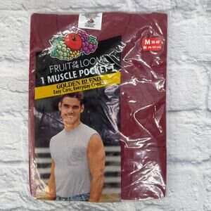 Vintage Fruit of the Loom Deadstock Muscle Pocket T Red Size M New 2001 Y2K